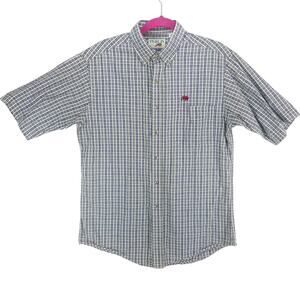 Perlis Seersucker Shirt Men's Medium Short Sleeve Button Down Blue Green Stripes